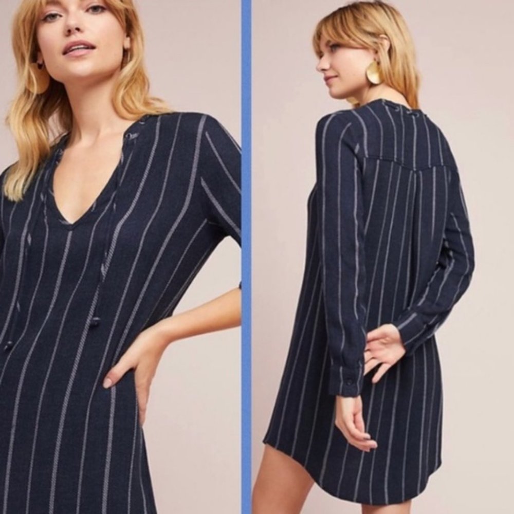 Anthropologie Cloth & Stone Blue Striped Versify Tunic Dress Size M
